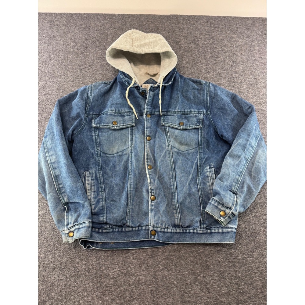Saugatuck Co Vintage Hooded Denim Jacket Mens Medium‎ Blue Trucker Layered